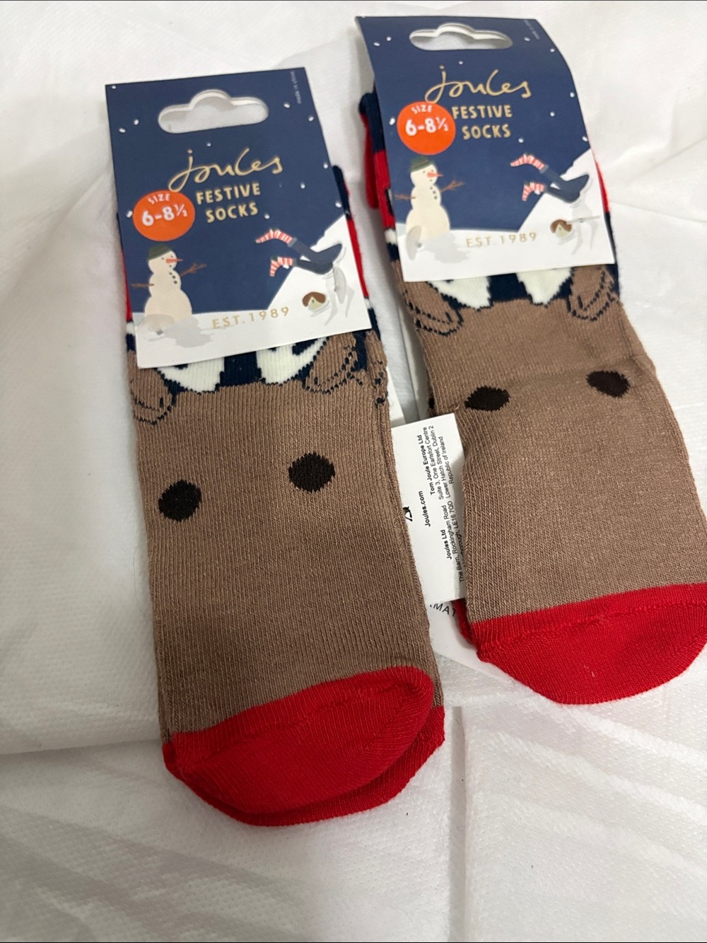 Joules Kids  Reindeer Socks size 6-8 NWT 2 pairs
